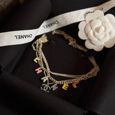 VINTAGE MULTI-LAYER ENAMEL LETTER NECKLACE IN COLORFUL BLUE DIAMOND DOUBLE C