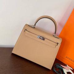 HM KELLY 25CM BEIGE EPSOM LEATHER SILVER HARDWARE