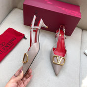 VLOGO SIGNATURE PALE PINK CALFSKIN HIGH SLINGBACK PUMP 4 CM WITH GOLD LOGO