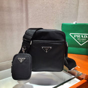 CROSSBODY BAG 20 IN BLACK RE-NYLON AND SAFFIANO LEATHER TRIM