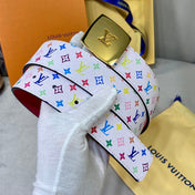 LV 35 MM BELT MULTICOLOR WHITE MIX LIGHT PINK MONOGRAM CALFSKIN GOLD HARDWARE