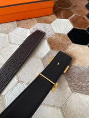 HM CONSTANCE BELT BUCKLE & REVERSIBLE CHOCOLATE BROWN LEATHER STRAP 38MM GOLD HARDWARE