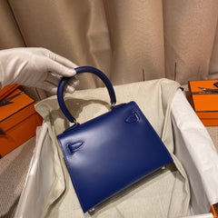 KELLY MINI 20 BAG IN NAVY BLUE SMOOTH CALFSKIN WITH SILVER HARDWARE (MADE-TO-ODER)