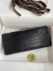 KELLY CUT 31 IN BLACK ALLIGATOR LEATHER WITH SILVER HARDWARE (MADE-TO-ODER)