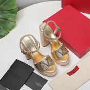 VLTN ESPADRILLE WEDGE SANDALS 25S 130 MM IN GOLD LAMBSKIN WITH GOLD HARDWARE