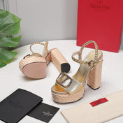VLTN ESPADRILLE WEDGE SANDALS 25S 130 MM IN GOLD LAMBSKIN WITH GOLD HARDWARE