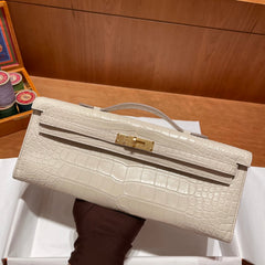 KELLY CUT 31 IN WHITE CREAM ALLIGATOR LEATHER WITH GOLD HARDWARE (MADE-TO-ODER)