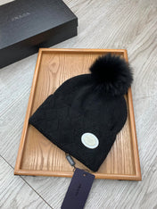 BEANIE HAT IN BLACK WOOL AND RABBIT FUR 346717
