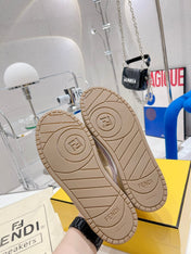 FENDI CASUAL SNEAKER IN TAN BEIGE CALFSKIN AND HEATHER PURPLE SUEDE