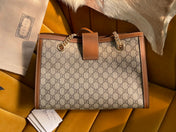 GG PADLOCK LARGE 35 SHOULDER BAG BEIGE CANVAS AND BROWN CALFSKIN