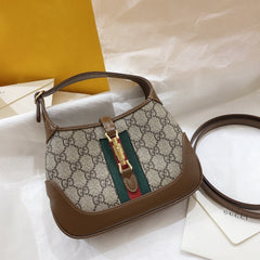 JACKIE 1961 MINI 19 SHOULDER BAG IN BEIGE CANVAS AND BROWN CALFSKIN