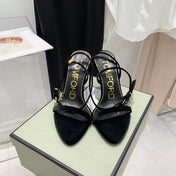 PADLOCK HIGH HEEL 10 CM SANDAL IN BLACK VELVET
