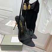 PADLOCK HIGH HEEL 10 CM SANDAL IN BLACK SHEEPSKIN