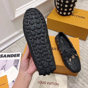 LV WOMEN'S DRIVER MOCCASIN IN BLACK EMBOSSED CALFSKIN
