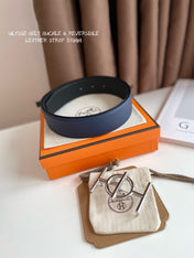 ULYSSE BELT BUCKLE & REVERSIBLE NAVY BLUE LEATHER STRAP 38MM SILVER HARDWARE