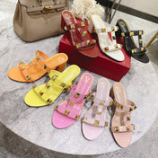 ROMAN STUD PASTEL PINK CALFSKIN SLIDE SANDAL 60 MM