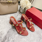 ROMAN STUD CHERRY RED CALFSKIN SLIDE SANDAL 60 MM