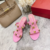 ROMAN STUD BRIGHT PINK CALFSKIN SLIDE SANDAL 60 MM