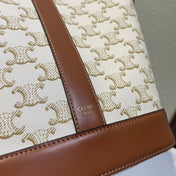 BUCKET 30 IN WHITE TRIOMPHE CANVAS AND RED BROWN CALFSKIN TRIM
