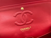 CC 25 CLASSIC SMALL DOUBLE FLAP BAG IN CHERRY RED CALFSKIN WITH STRAP