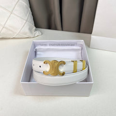 Medium Triomphe Belt 25mm White Calfskin Gold Loop Ghw