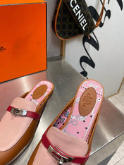 0Z MULE CARAMEL AND PASTEL PINK CALFSKIN WITH PATTERN