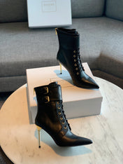 BALMAIN 26S LACE-UP ANKLE BOOTS 105 MM IN BLACK CALFSKIN