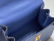 KELLY MINI 20 BAG IN AZURE BLUE CALFSKIN WITH GOLD HARDWARE