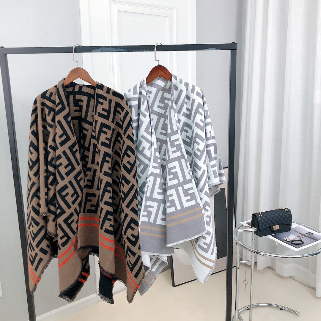 FF 140 CM PONCHO CHOCOLATE BROWN MIX BLACK WOOL AND SILK