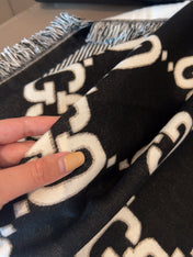 SQUARE SCARF 140 CM IN BLACK MIX WHITE SILK CASHMERE  401511