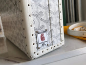 GRAND HÔTEL TRUNK BAG 24 IN WHITE GOYARDINE CANVAS AND CALFSKIN