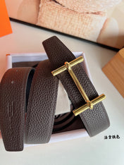 HM H D'ANCRE BELT BUCKLE & REVERSIBLE CHOCOLATE BROWN LEATHER STRAP 38 MM GOLD HARDWARE