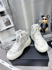 CC CANO ALTO SNEAKER IN WHITE WOOL TWEED AND RUBBER