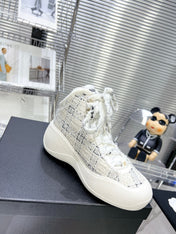 CC CANO ALTO SNEAKER IN WHITE WOOL TWEED AND RUBBER