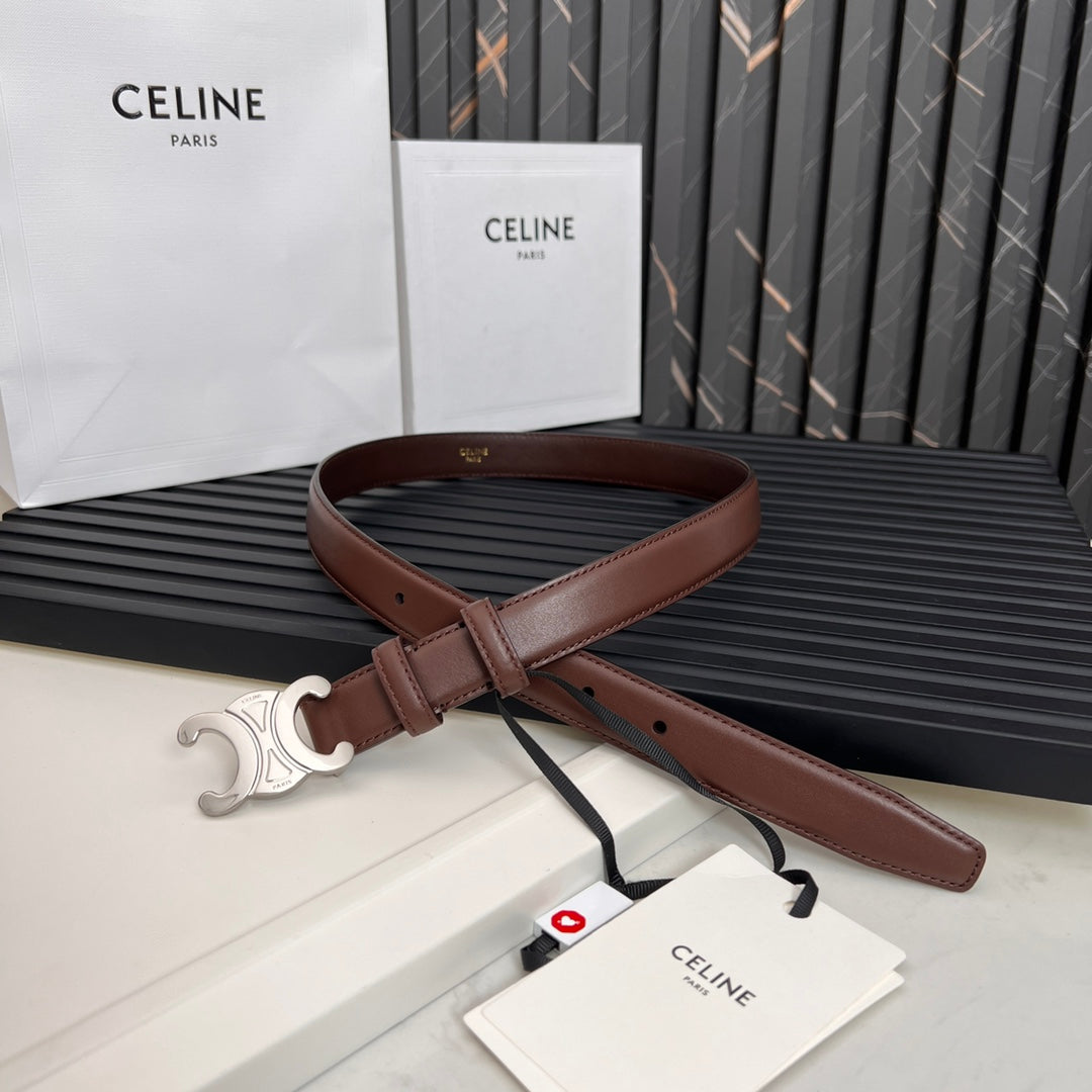 TRIOMPHE 25 MM BELT IN DARK BROWN CALFSKIN SILVER HARDWARE