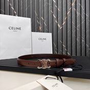 TRIOMPHE 25 MM BELT IN DARK BROWN CALFSKIN SILVER HARDWARE