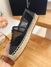 SL YVES LOGO SLIP ON BLACK CALFSKIN AND MESH