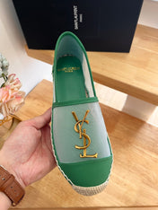 SL YVES LOGO SLIP ON DARK GREEN CALFSKIN AND MESH