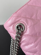 CRUSH CHAINED BAG 32 IN PINK QUILTED CRUSHED CALFSKIN SILVER HARDWARE