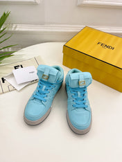 FENDI LOGO SOCK SNEAKER BOOTS IN SKY BLUE LAMBSKIN
