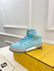 FENDI LOGO SOCK SNEAKER BOOTS IN SKY BLUE LAMBSKIN