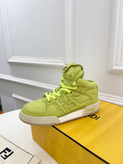 FENDI LOGO SOCK SNEAKER BOOTS IN YELLOWISH GREEN LAMBSKIN