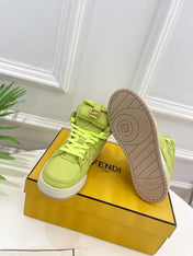 FENDI LOGO SOCK SNEAKER BOOTS IN YELLOWISH GREEN LAMBSKIN