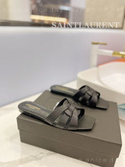 SL TRIBUTE SLIPPERS BLACK CALFSKIN