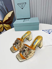PRA EMBROIDERED SANDALS 65 METALLIC GOLD CALFSKIN