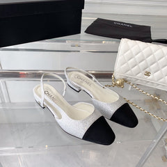 Double CC Rhinestone Slingback Sheepskin White Black