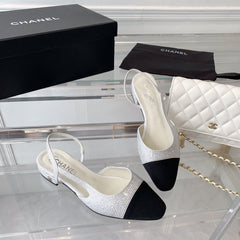 Double CC Rhinestone Slingback Sheepskin White Black