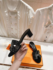 OASIS SANDALS BLACK LAMBSKIN ATTACH CRYSTAL