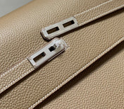 KELLY DEPECHES 34 BRIEFCASE IN ETOUPE TOGO CALFSKIN SILVER HARDWARE