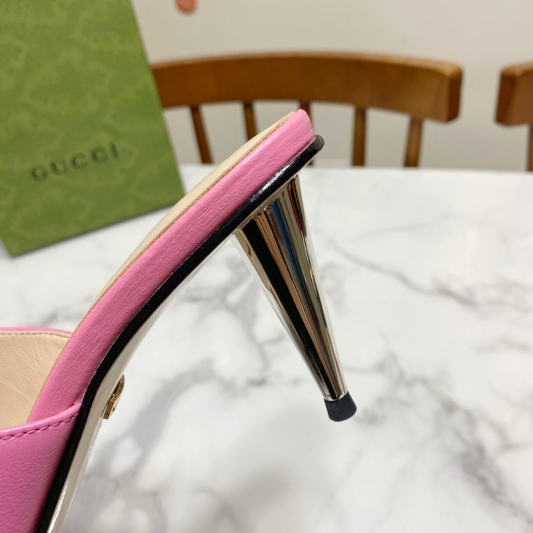 GG WEDGE SLIDES 110 IN BLUE FABRIC WITH GOLD HARDWARE